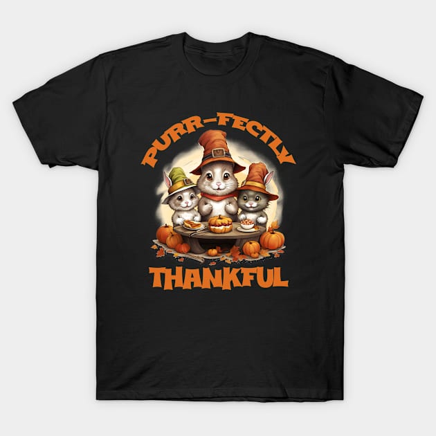 Thanksgiving - Purr-fectly Thankful T-Shirt by Merch Manias